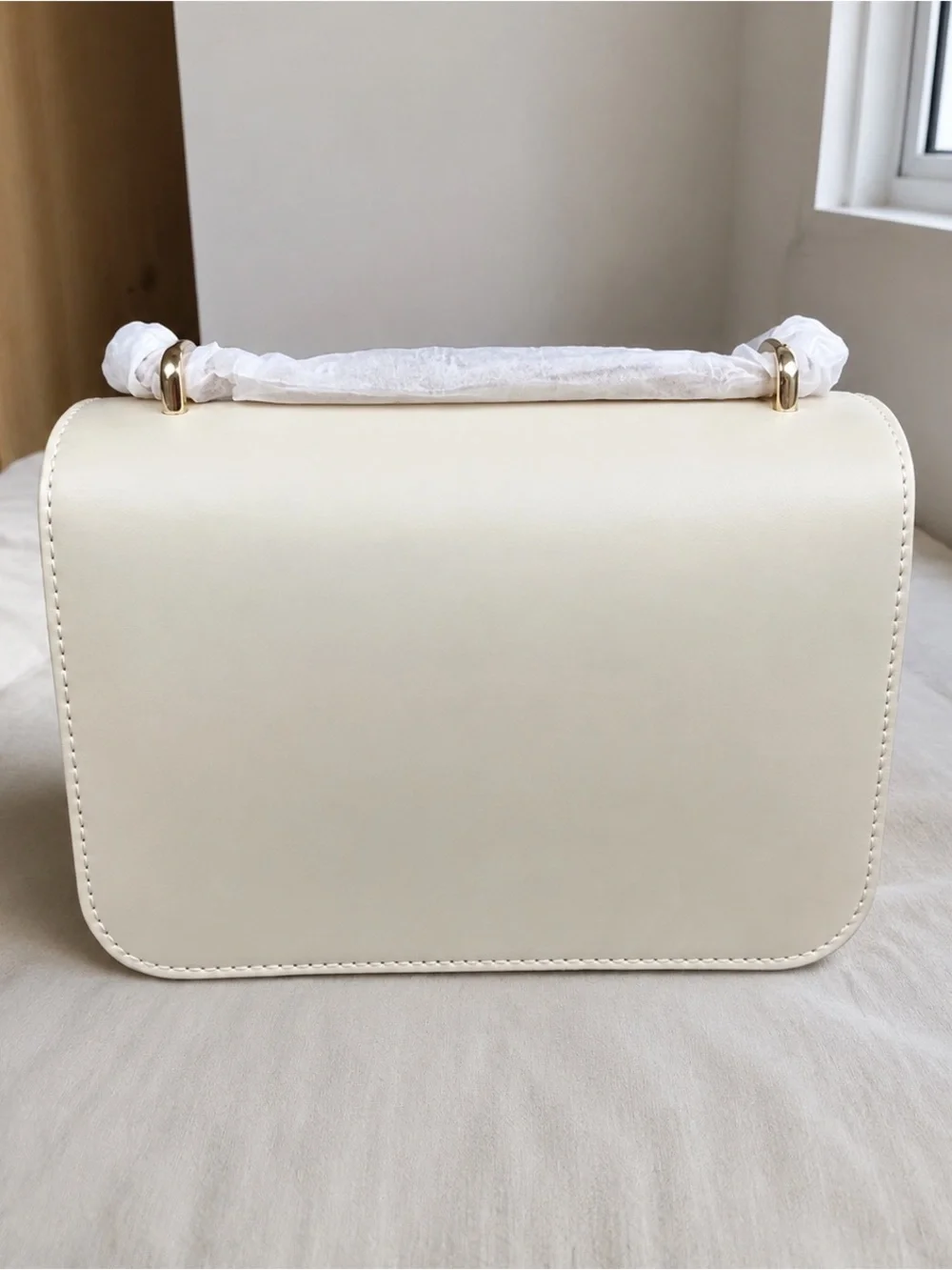 Tory Burch Cream Leather Logo Crossbody Bag with Gold Hardware